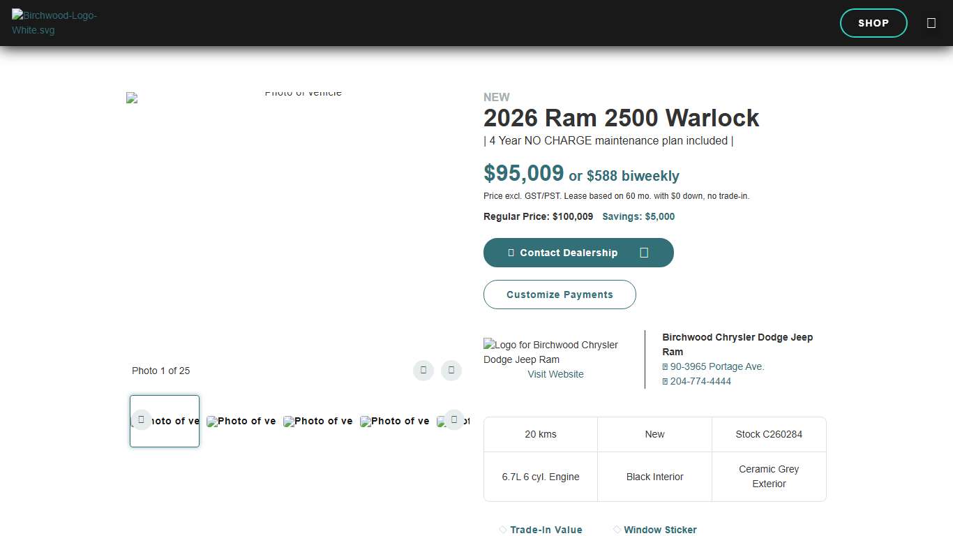 2026 Ram 2500 Warlock, stock no. C260284 Birchwood Automotive Group