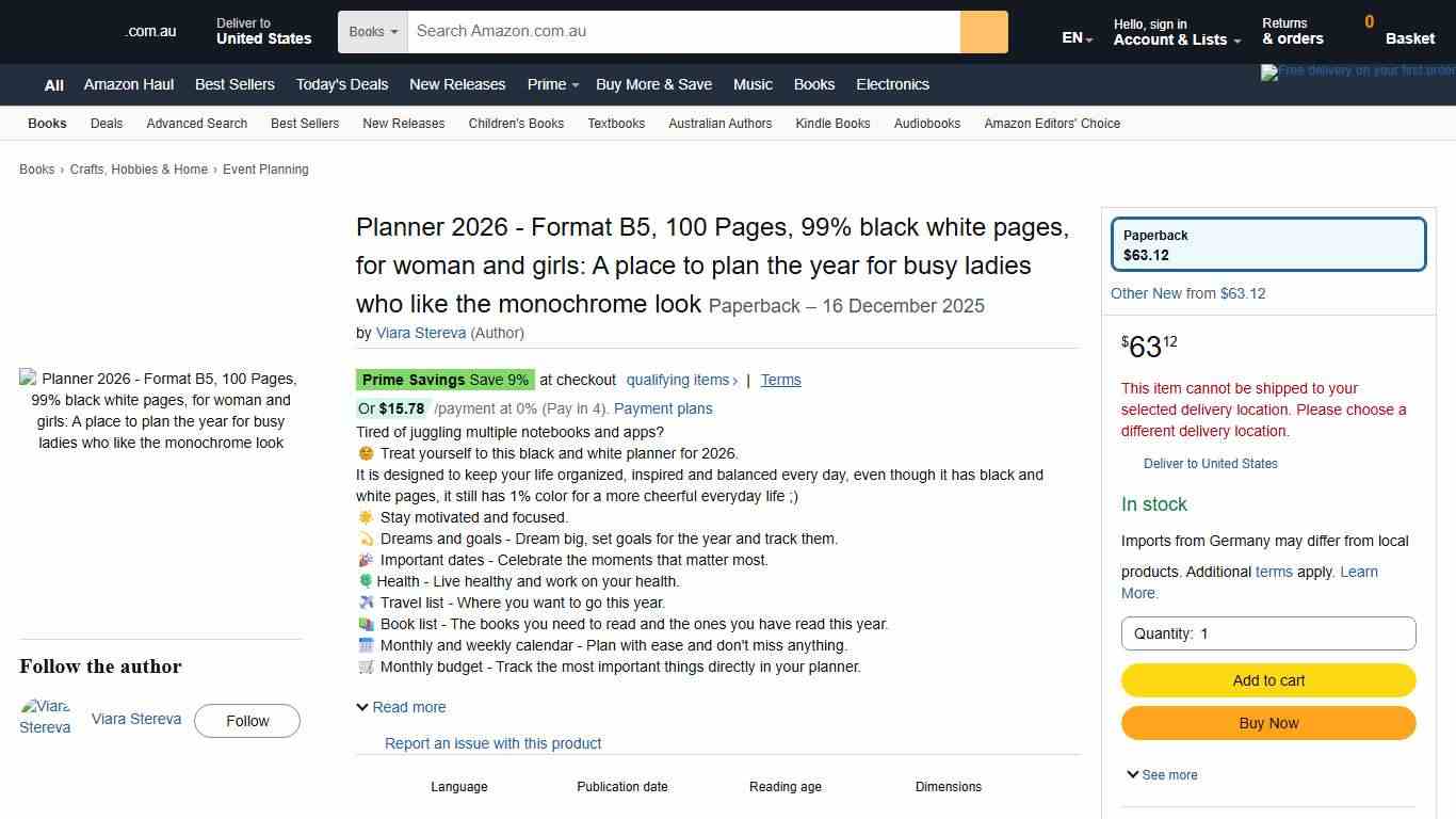 Planner 2026 - Format B5, 100 Pages, 99% black white pages, for woman and girls: A place to plan the year for busy ladies who like the monochrome look : Stereva, Viara: Amazon.com.au: Books